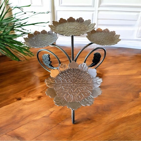 PartyLite 4-Tier Dark Brown Metal Leaf Pedestal Stand – Embossed Candle Holder - Picture 3 of 10